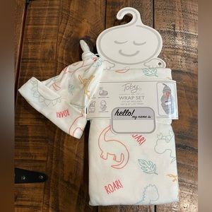 Dinosaur swaddle wrap and hat set